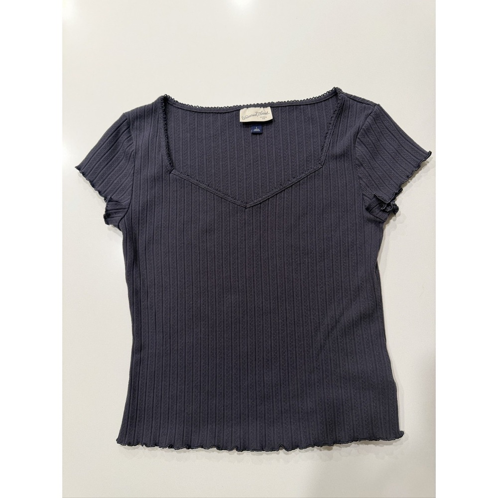 Universal Thread Ribbed Short Sleeve Top Dark Gray L Sweetheart Neck 013-14-0324